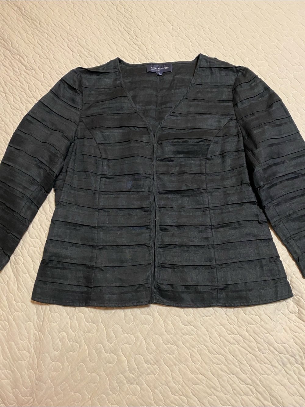 Jones New York Black Textured Open-Front Blazer